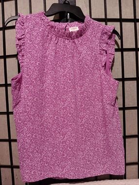 J. Crew Pink Floral Ruffle Shell Top M